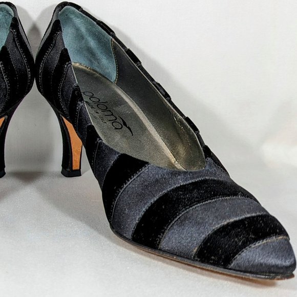 7B Black Velvet & Satin Pointed Toe Pump Heels, Paloma - Picture 1 of 9
